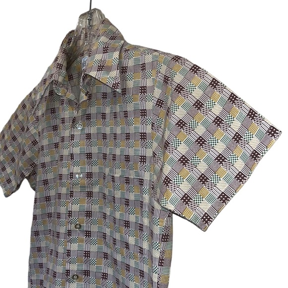Vintage 70s Kmart Teen Boys Button Print Shirt~Short Sleeve~MCM~sz 16 - Picture 1 of 6